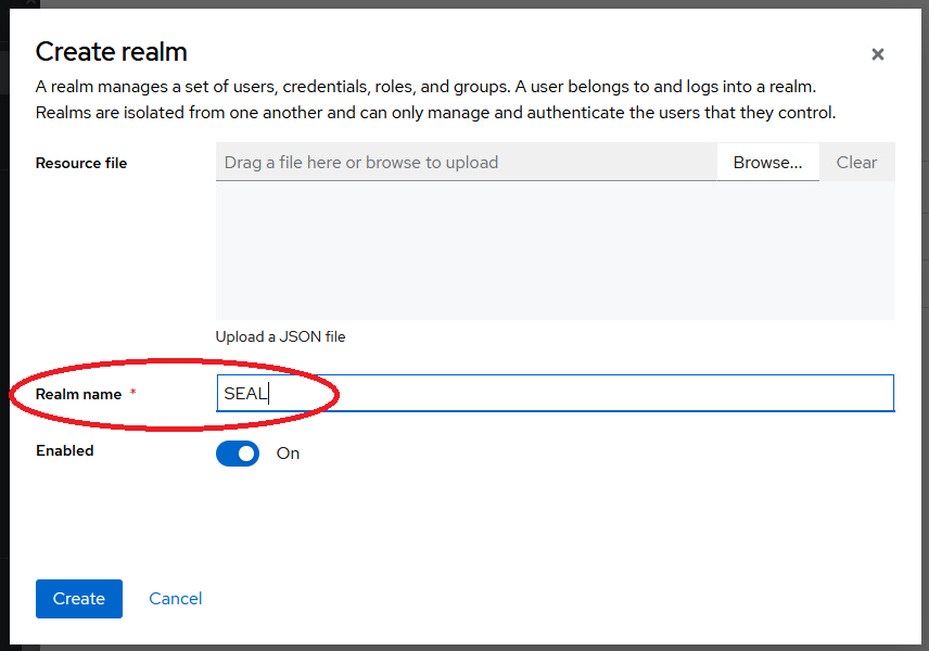 create realm dialog